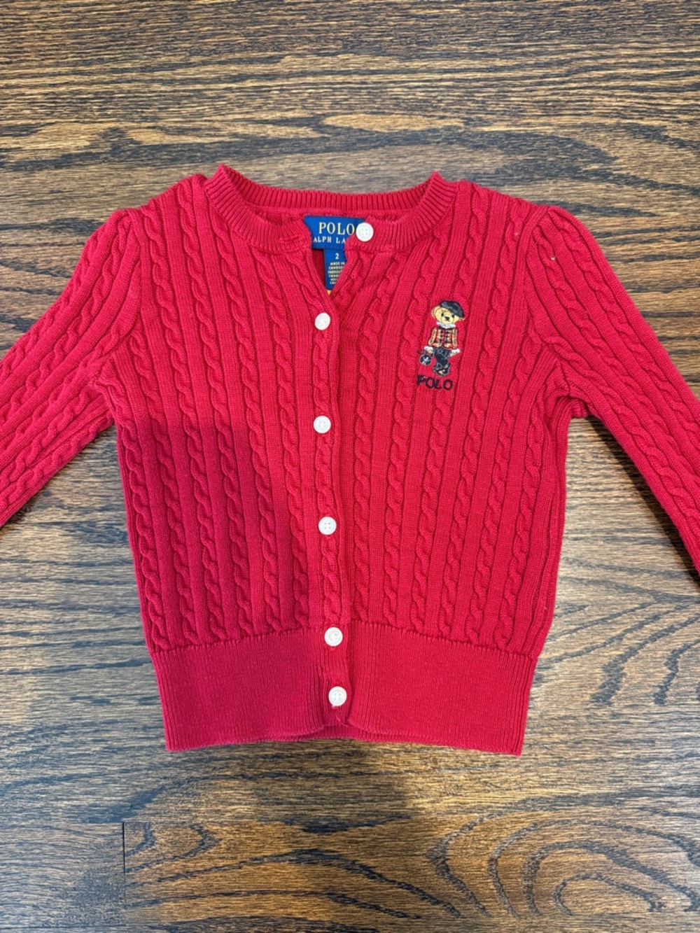 Polo by Ralph Lauren Red Cable Knit Cardigan Sweater - Kids